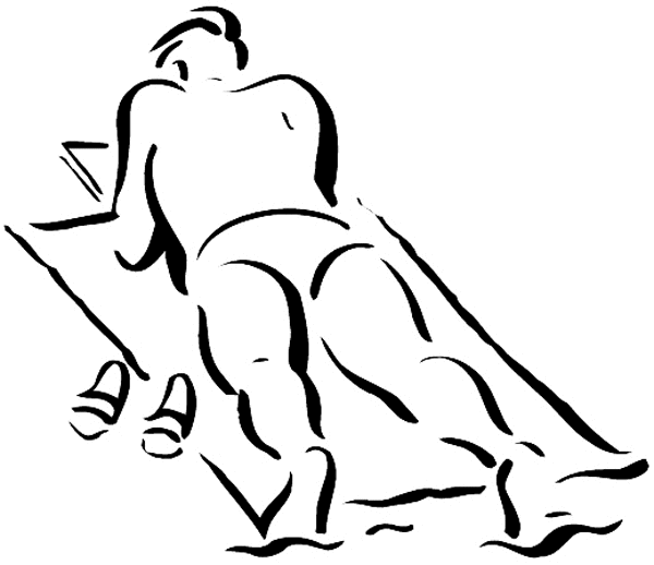 Man on blanket in the sun vinyl sticker. Customize on line. Summer 088-0349